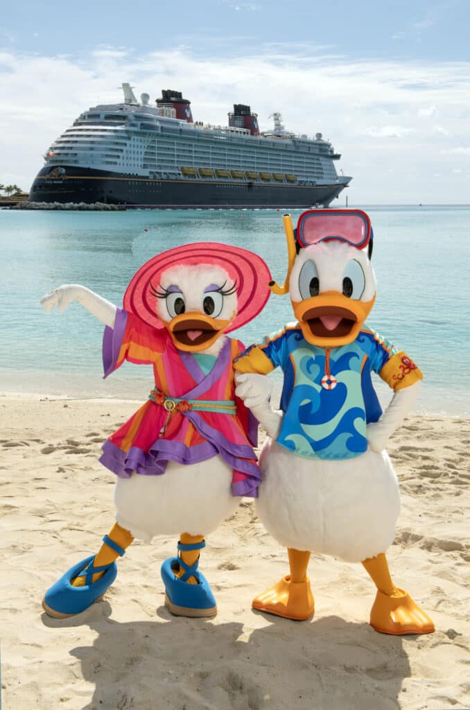 two duck characters on a beach