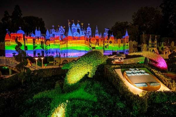 a castle with rainbow colors on it